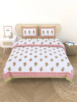 House of Gulab - White Floral Printed Bedding Sets