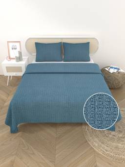House of Gulab - Blue Floral Printed 1 King Bedsheet, 1 Jaipuri Razai/Quilt, 2 Pillow Covers