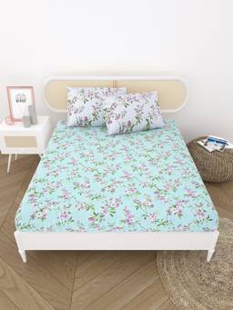 House of Gulab - Blue Double King Bedsheet with Pillow Covers
