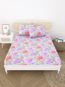 House of Gulab - Purple Double King Bedsheet with Pillow Cover