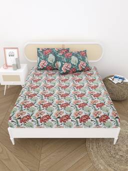 House of Gulab - Multi Colour Double King Bedsheet with 2 Pillow Covers