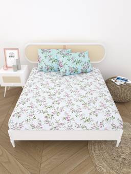 House of Gulab - White Double King Bedsheet with Pillow Cover