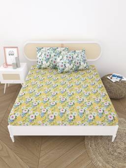 House of Gulab - Yellow Double King Bedsheet with Pillow Cover