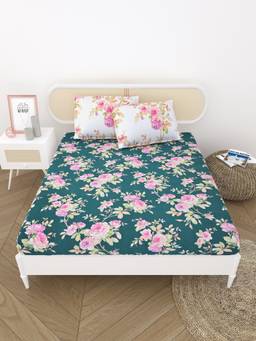 House of Gulab - Teal Double King Bedsheet with Pillow Cover