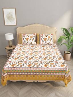 House of Gulab - White Double King Bedsheet with Pillow Covers