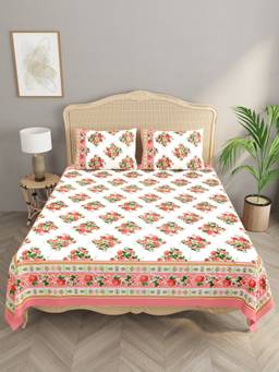 House of Gulab - White Double King Bedsheet With 2 Pillow Covers