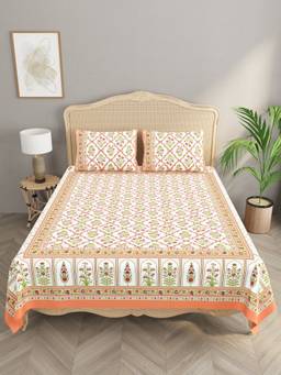 House of Gulab - Peach Double King Bedsheet with Pillow Covers