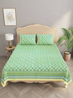House of Gulab - Green Double King Bedsheet with 2 Pillow Covers