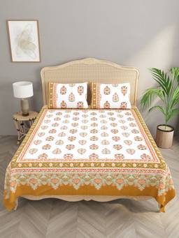 House of Gulab - Orange Double King Bedsheet with Pillow Covers