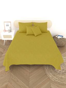 House of Gulab - Yellow Cotton Printed Bedsheet with 2 Pillow Covers