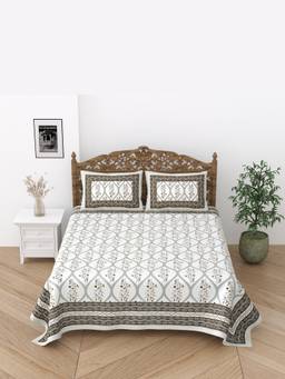 House of Gulab - Multicolor Cotton Printed Bedsheet with 2 Pillow Covers