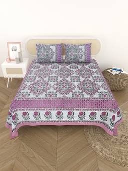 House of Gulab - Multi-Color Floral Cotton Printed Bedsheet with 2 Pillow Covers