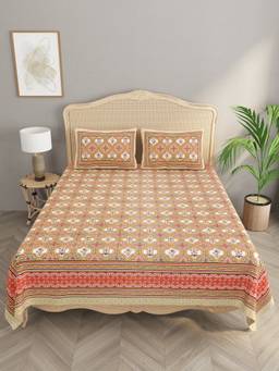 House of Gulab - Multi Color Floral Print Cotton Double King Bedsheet With 2 Pillow Covers