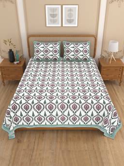 House of Gulab - Multicolor Floral Print Cotton Double King Bedsheet with 2 Pillow Covers