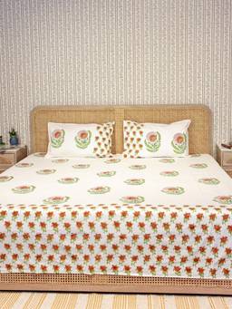 House of Gulab - White Premium Percale Cotton Super King Bedsheet With 2 Pillow Covers
