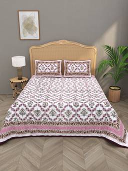 House of Gulab - Multicolor Quilted Floral Printed Reversible Bedcover with 2 Pillow Covers
