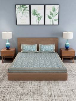 House of Gulab - Blue Premium Slub Cotton Bed Cover with 2 Pillow Covers