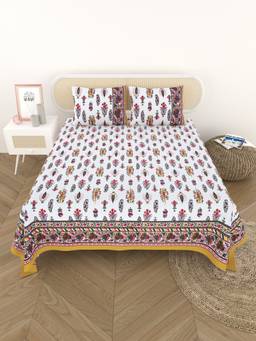House of Gulab - Multicolor Quilted Floral Printed Reversible Bedcover with 2 Pillow Covers