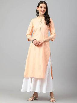 Shaily - Peach Printed Cotton Blend Kurta