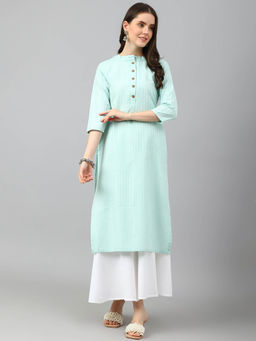 Shaily - Turquoise Printed Cotton Blend Kurta