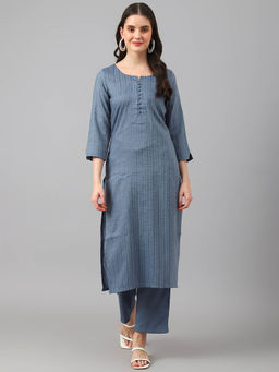 Shaily - Blue Printed Striped Viscose Kurta (Set of 2)