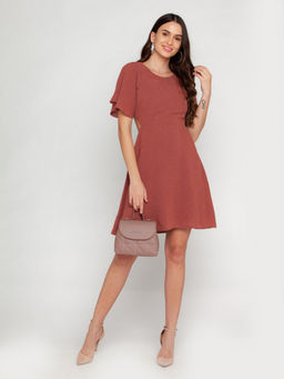 Zink London - Womens Pink Solid Mini Dress