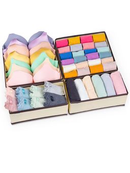 Awestuffs - 4Pcs Wardrobe Underwear Storage Box Fabric Foldable Dresser Storage Basket Organizers