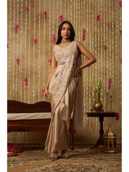 Alaya by Stage3 - Jhoom Champagne Sequin Pre-Drape Saree