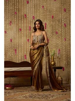 Alaya by Stage3 - Jhoom Antique Bronze Embroidered Pre-Drape Saree