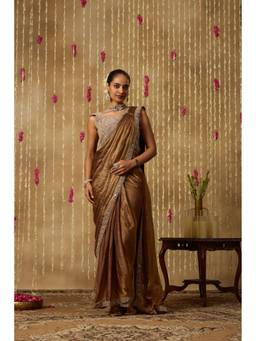 Alaya by Stage3 - Jhoom Antique Bronze Embroidered Mirror Work Saree