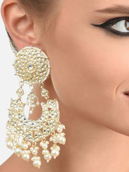 Zaveri Pearls - Gold Tone Ethnic Kundan & Pearls Embellished Dangle Earrings-(ZPFK11541)