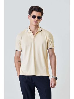 Snitch - Beige Solid Half Sleeves Regular Casual Polo T-shirt for Men