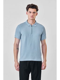Snitch - Light Blue Textured Half Sleeves Regular Casual Polo T-shirt for Men