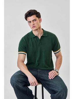 Snitch - Dark Green Textured Half Sleeves Regular Casual Polo T-shirt for Men
