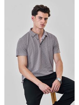 Snitch - Grey Stripes Half Sleeves Regular Casual Polo T-shirt for Men
