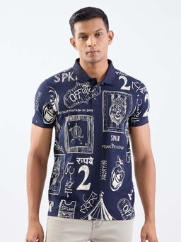 Spykar - Navy Blue Slim Fit Casual T-Shirts for Men
