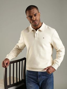 Tommy Hilfiger - Solid Regular Fit Cotton Sweatshirt-Beige