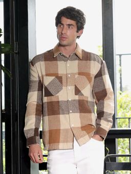 Campus Sutra - Men's Tan Brown Check Shacket