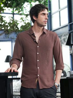Campus Sutra - Men's Coffee Brown Relaxed Shirt