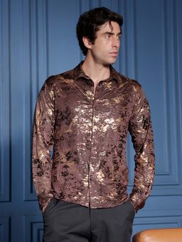 Campus Sutra - Men's Coffee Brown Camou-Foil Imprint Shirt