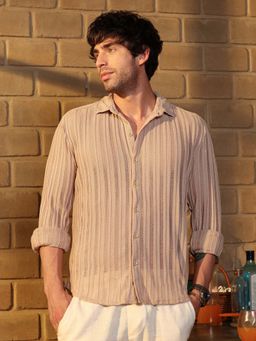 Campus Sutra - Men's Cream Panel Jacquard-Knit Shirt