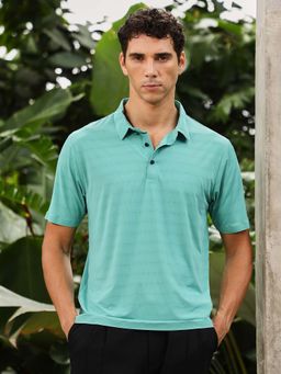 Campus Sutra - Men's Aqua Green Seamless Gradient-Texture Polo T-Shirt