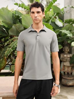 Campus Sutra - Men's Moon Grey Seamless Solid Polo T-Shirt