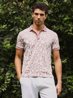 Campus Sutra - Men's Rouge Pink Blob-Jacquard Polo T-Shirt