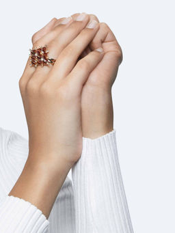 SWAROVSKI - Curiosa Cocktail Triangle Cut Orange Gold-Tone Plated Ring