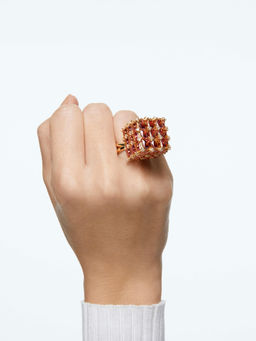 SWAROVSKI - Curiosa Cocktail Square Cut Orange Gold-Tone Plated Ring
