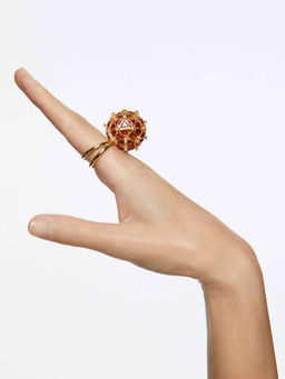 SWAROVSKI - Curiosa Cocktail Triangle Cut Round Shape Orange Gold-Tone Plated Ring