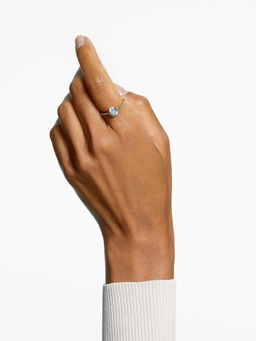 SWAROVSKI - Stilla Cocktail Round Cut Pave White Gold-Tone Plated Ring