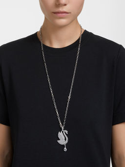 SWAROVSKI - Iconic Swan Long White Rhodium Plated Necklace