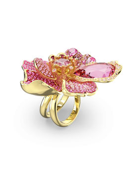 SWAROVSKI - Idyllian Cocktail Pave Flower Pink Gold-Tone Plated Ring